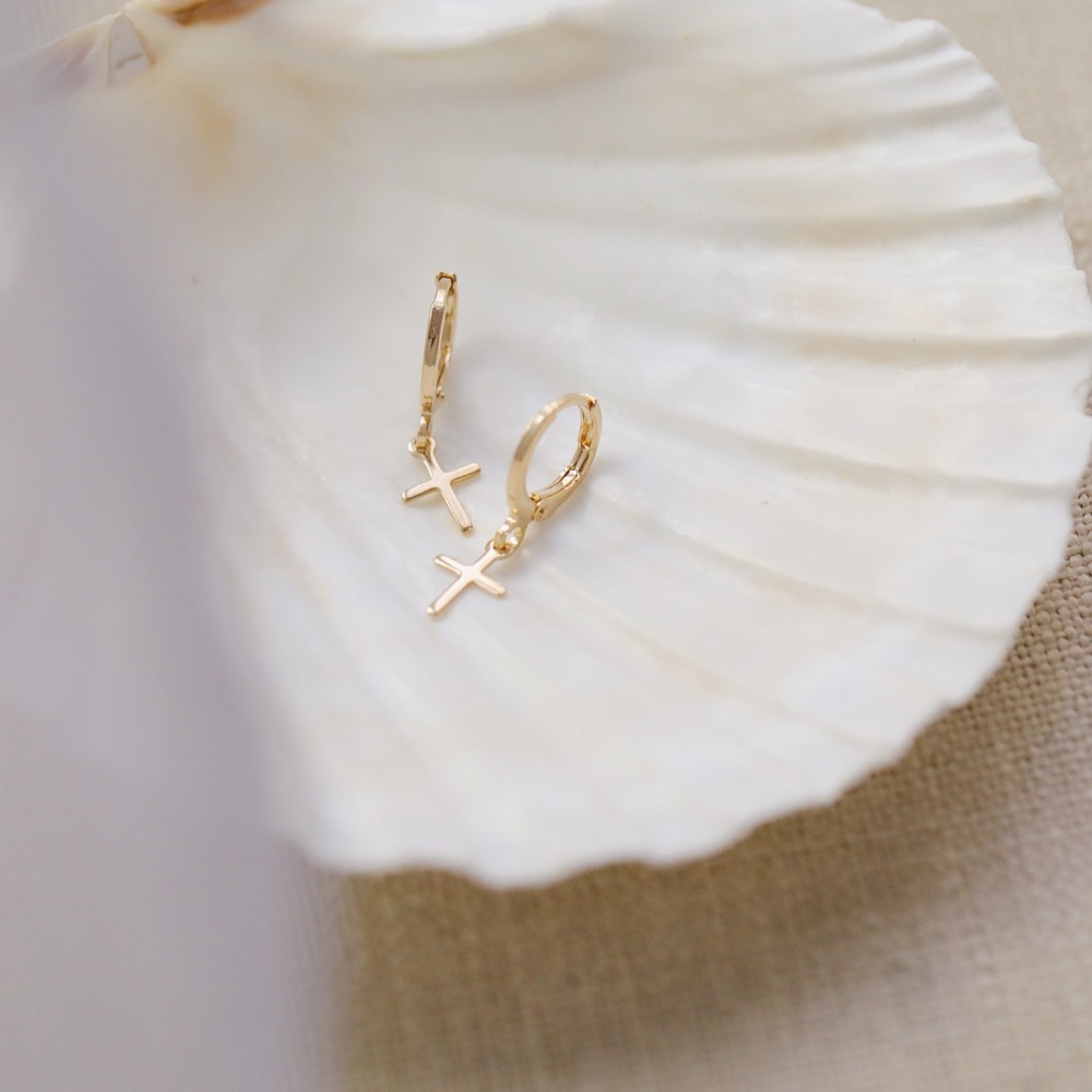 Petite Cross Earrings | 18k Gold Filled - Picture 3 of 9